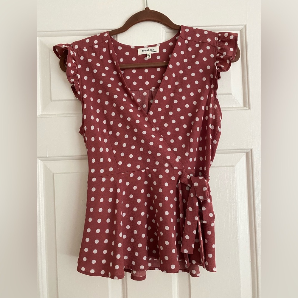 Monteau Size M Polkadot peplum blouse!